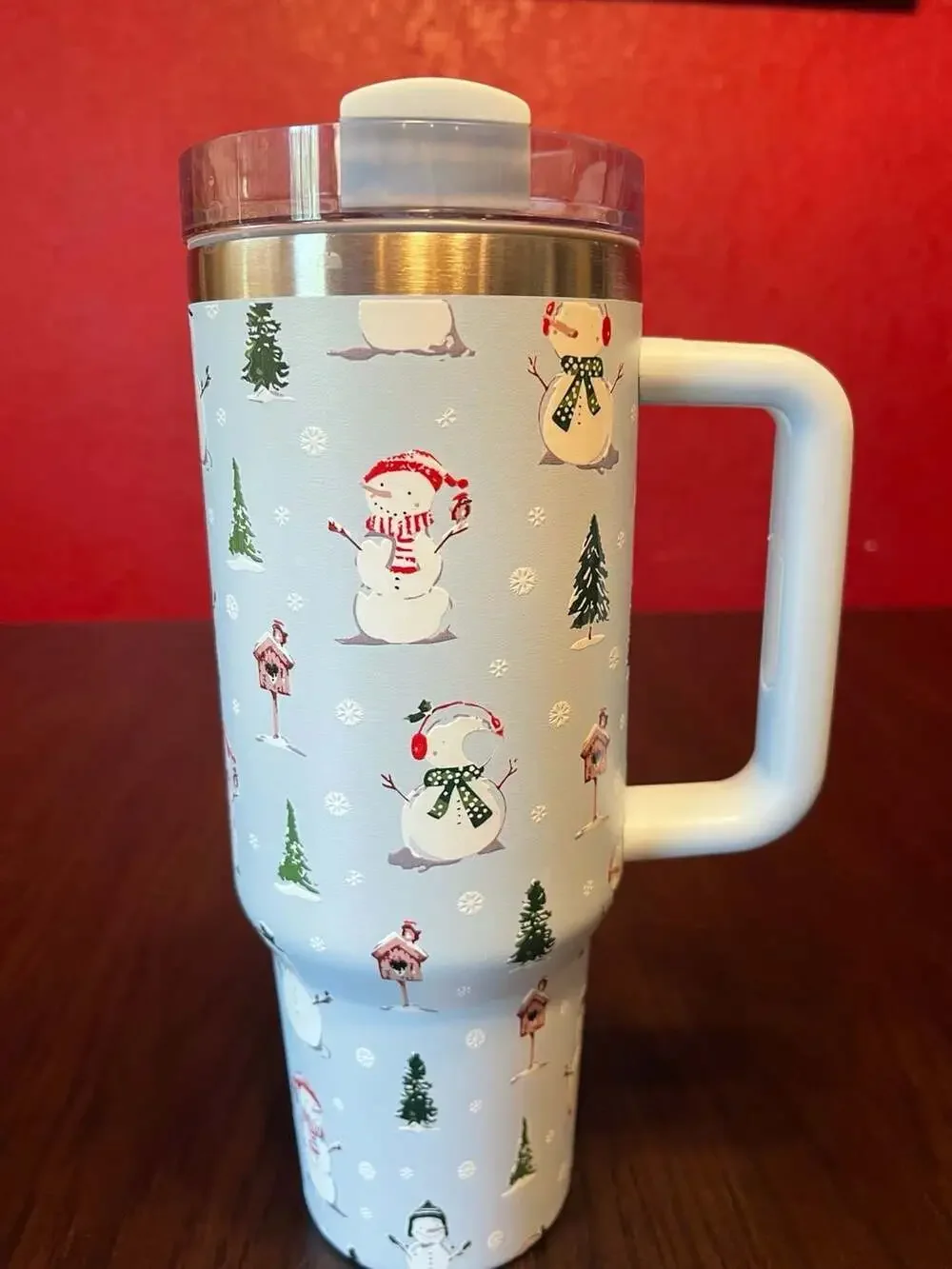 40 oz Stainless Steel Vacuum Insulated Tumbler w/Handle & Lid - Winter Snowman